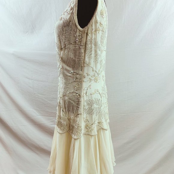 Vintage Cream Chiffon Beaded Evening Dress - Picture 1 of 6